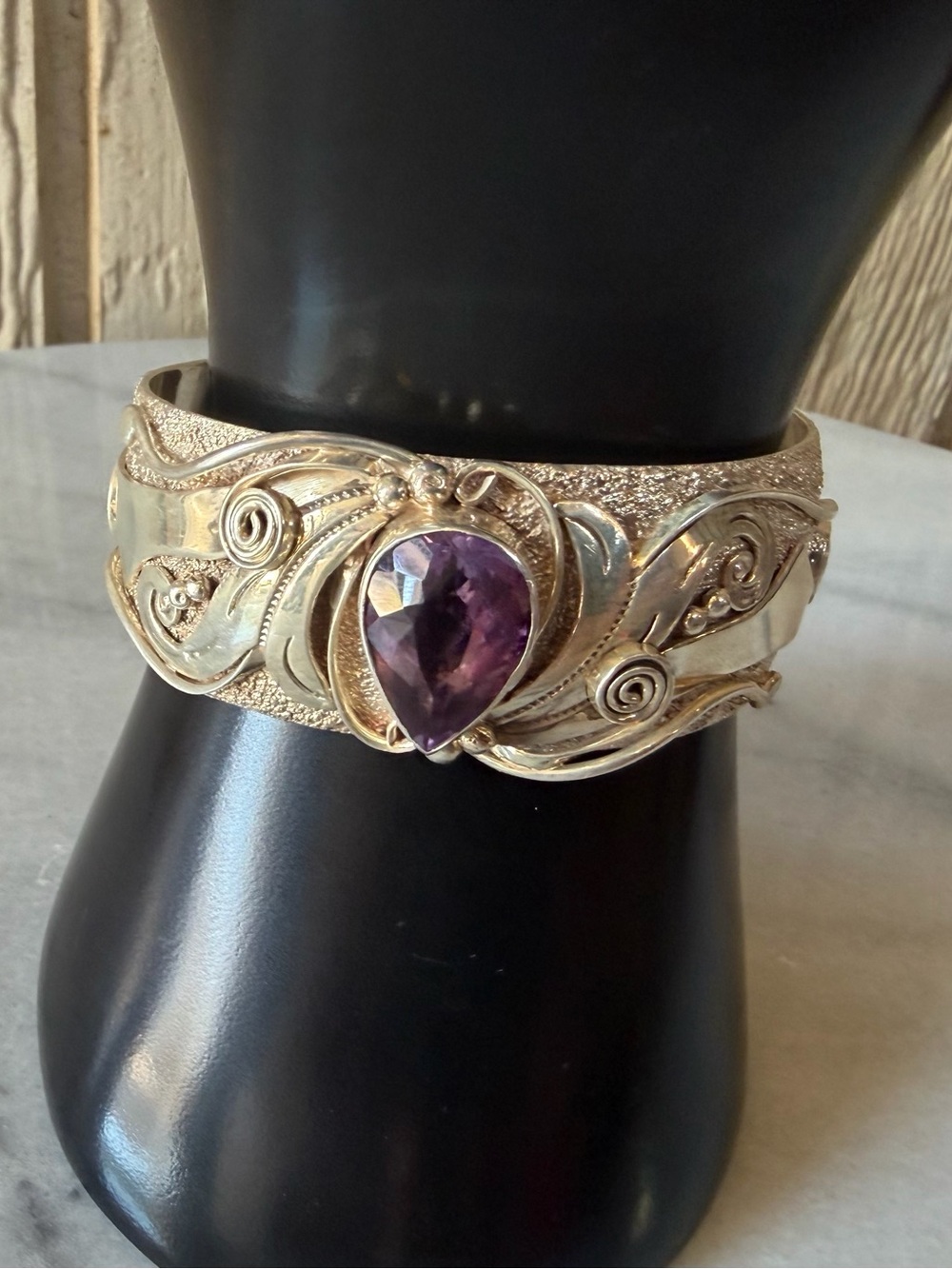Vintage Navajo Stanley Gene Sterling Silver Amethyst Cuff Bracelet 43.8g